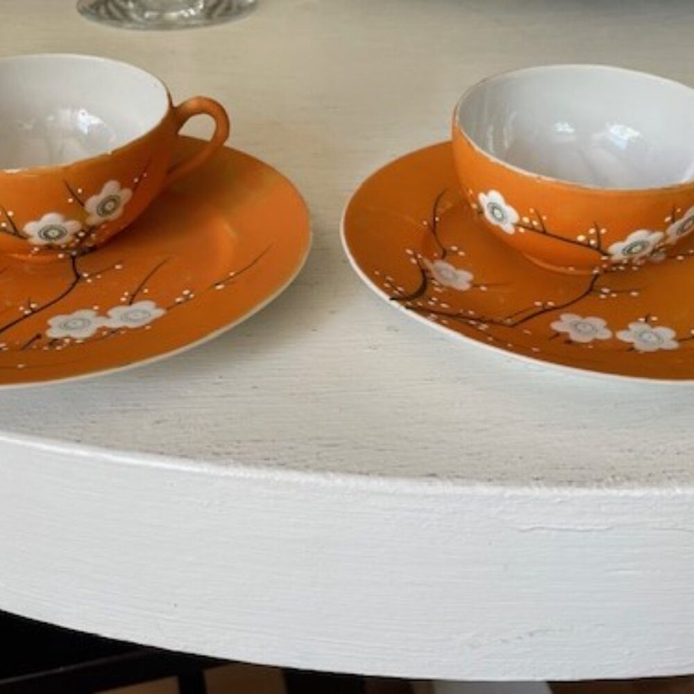 Antique tea cup & saucer set (2) , Hand Painted Nippon, porcelain.
